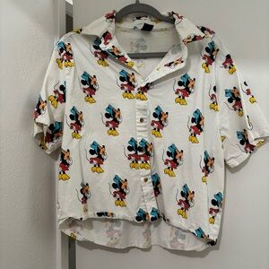 Disney White Button Down Shirt with Mickey Mouse Print